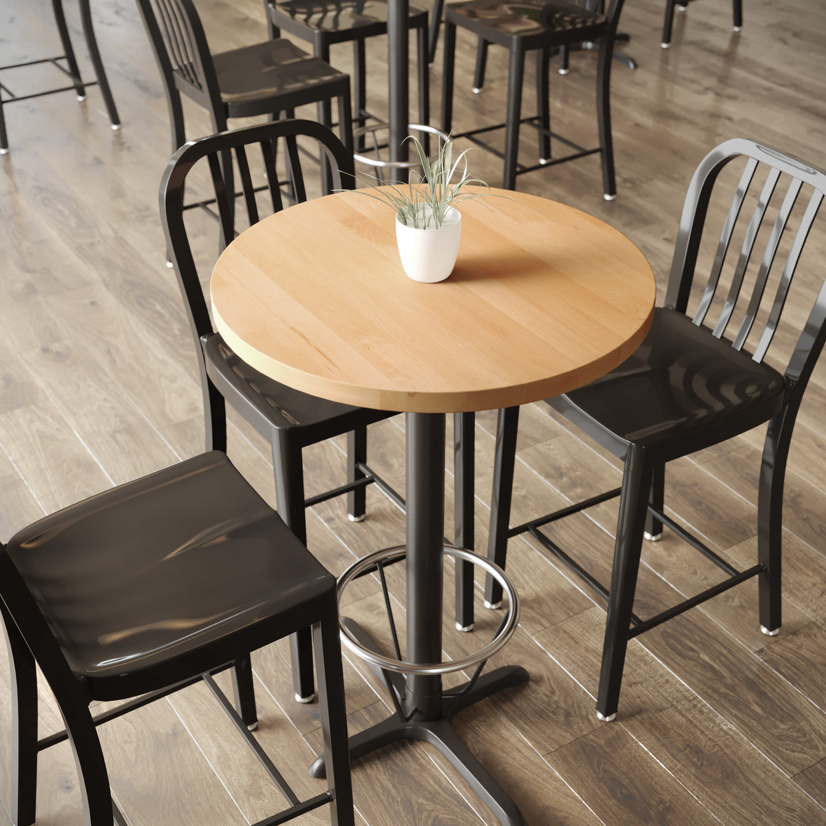 30" Round Commercial Solid Wood Tabletop with Support Bars for Indoor Use - Image 2