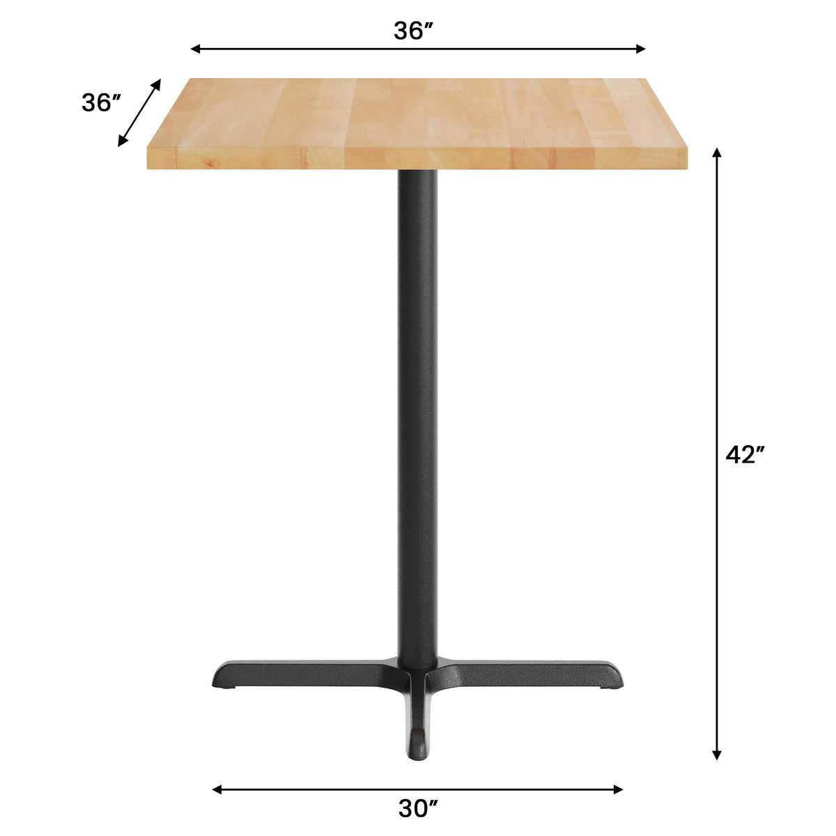 36" Square Solid Wood Commercial Tabletop with 30" x 30" Bar Height X-Base - Image 4