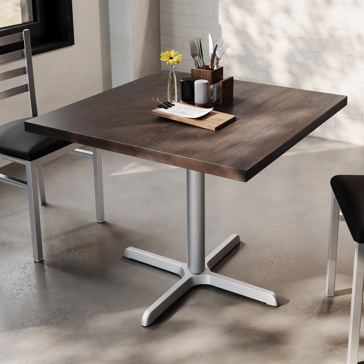 36" Square Solid Wood Commercial Tabletop with 30" x 30" Dining Height X-Base - Image 2