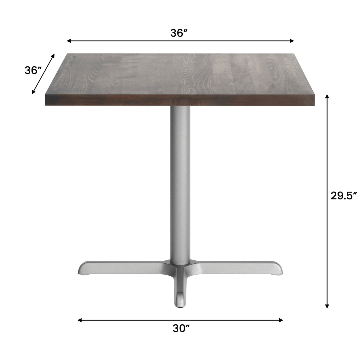 36" Square Solid Wood Commercial Tabletop with 30" x 30" Dining Height X-Base - Image 4