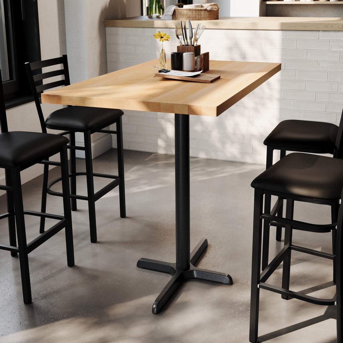 48"L x 30"W Solid Wood Commercial Tabletop with 23.5" x 29.5" Bar Height X-Base - Image 2