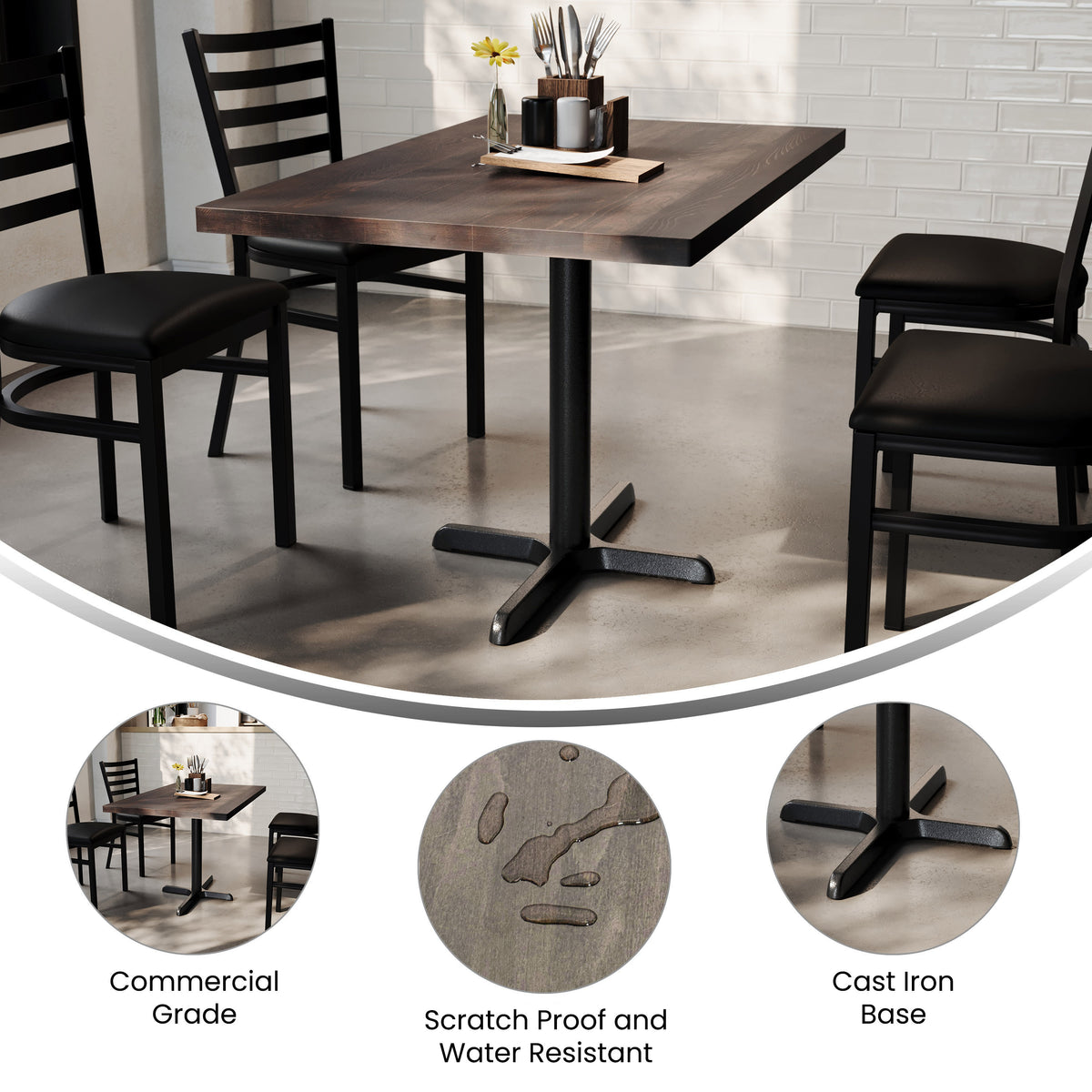 48"L x 30"W Solid Wood Tabletop w/ 23.75" x 29.5" Dining Height X-Base - Image 3