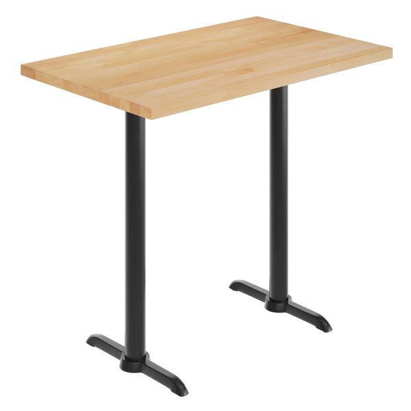 48"L x 30"W Solid Wood Commercial Tabletop w/ Dual 22" x 22" Bar Height T-Bases