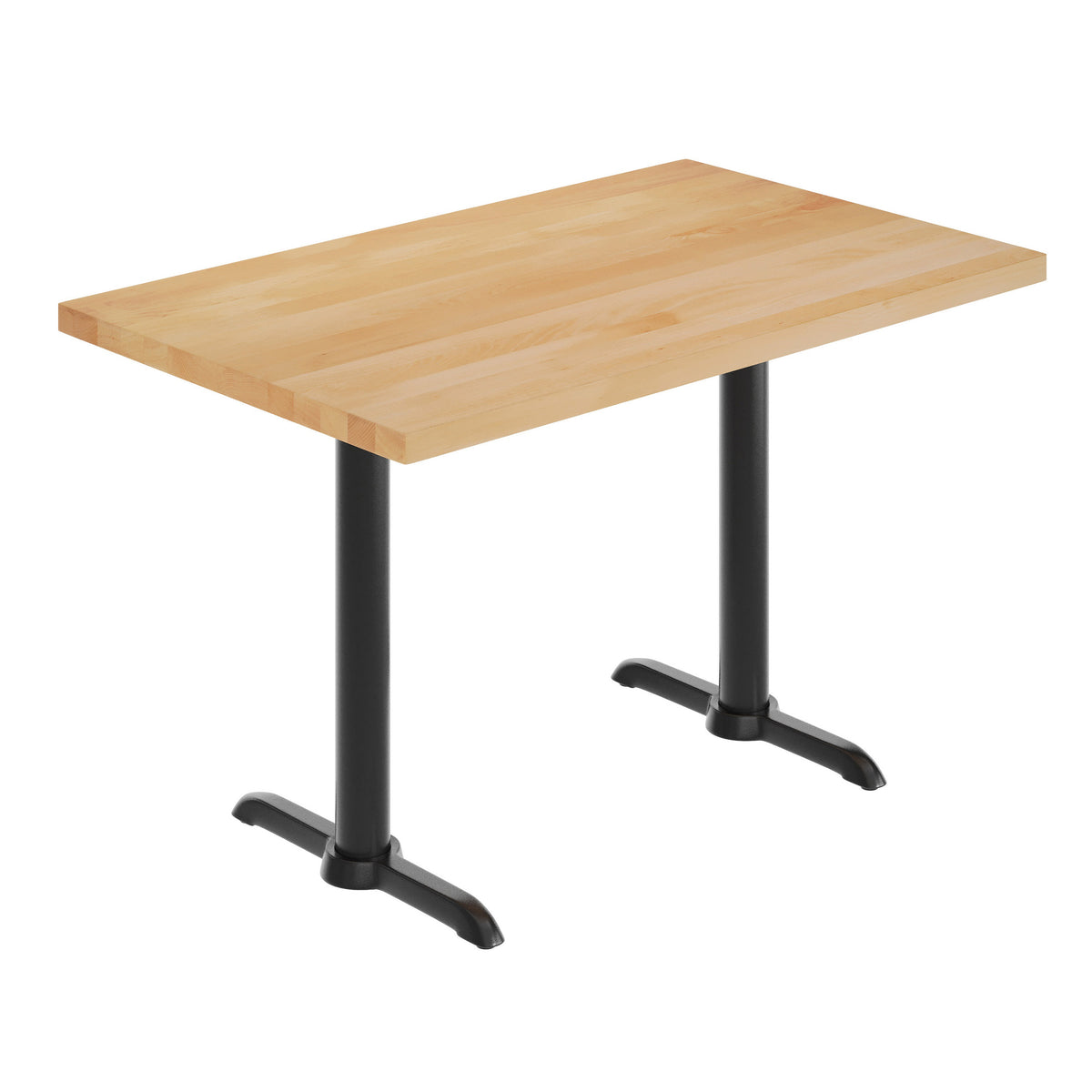 48"L x 30"W Solid Wood Commercial Tabletop w/Two 22" x 22" Dining Height T-Bases