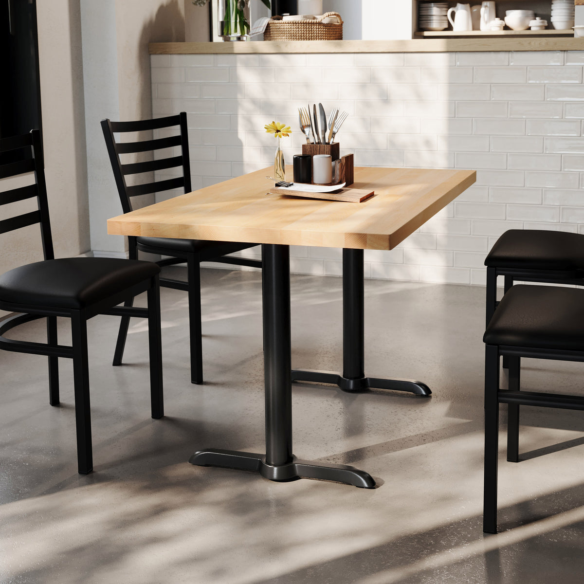 48"L x 30"W Solid Wood Commercial Tabletop w/Two 22" x 22" Dining Height T-Bases - Image 2