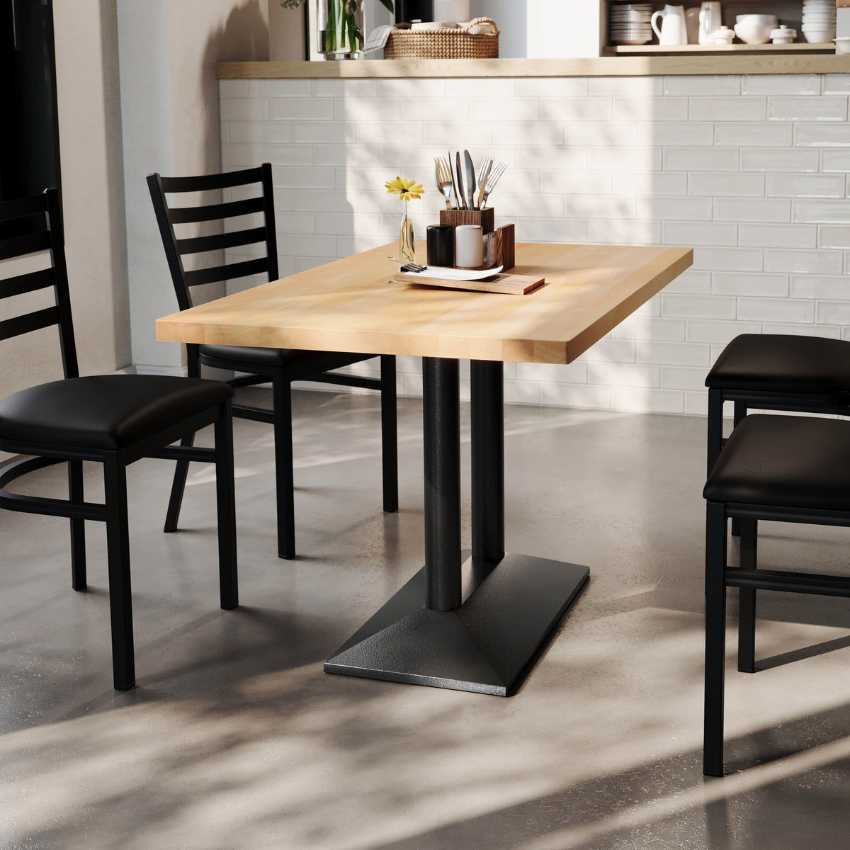 48"L x 30"W Solid Wood Tabletop w/ 27" x 15" Two-Column Dining Height Table Base - Image 2