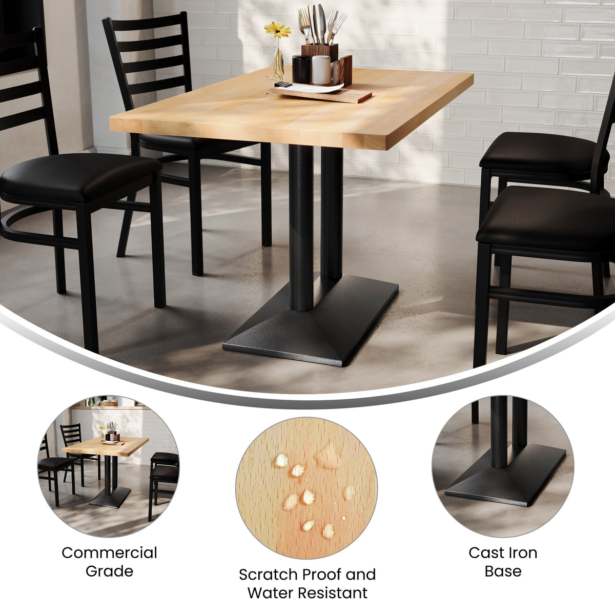 48"L x 30"W Solid Wood Tabletop w/ 27" x 15" Two-Column Dining Height Table Base - Image 3