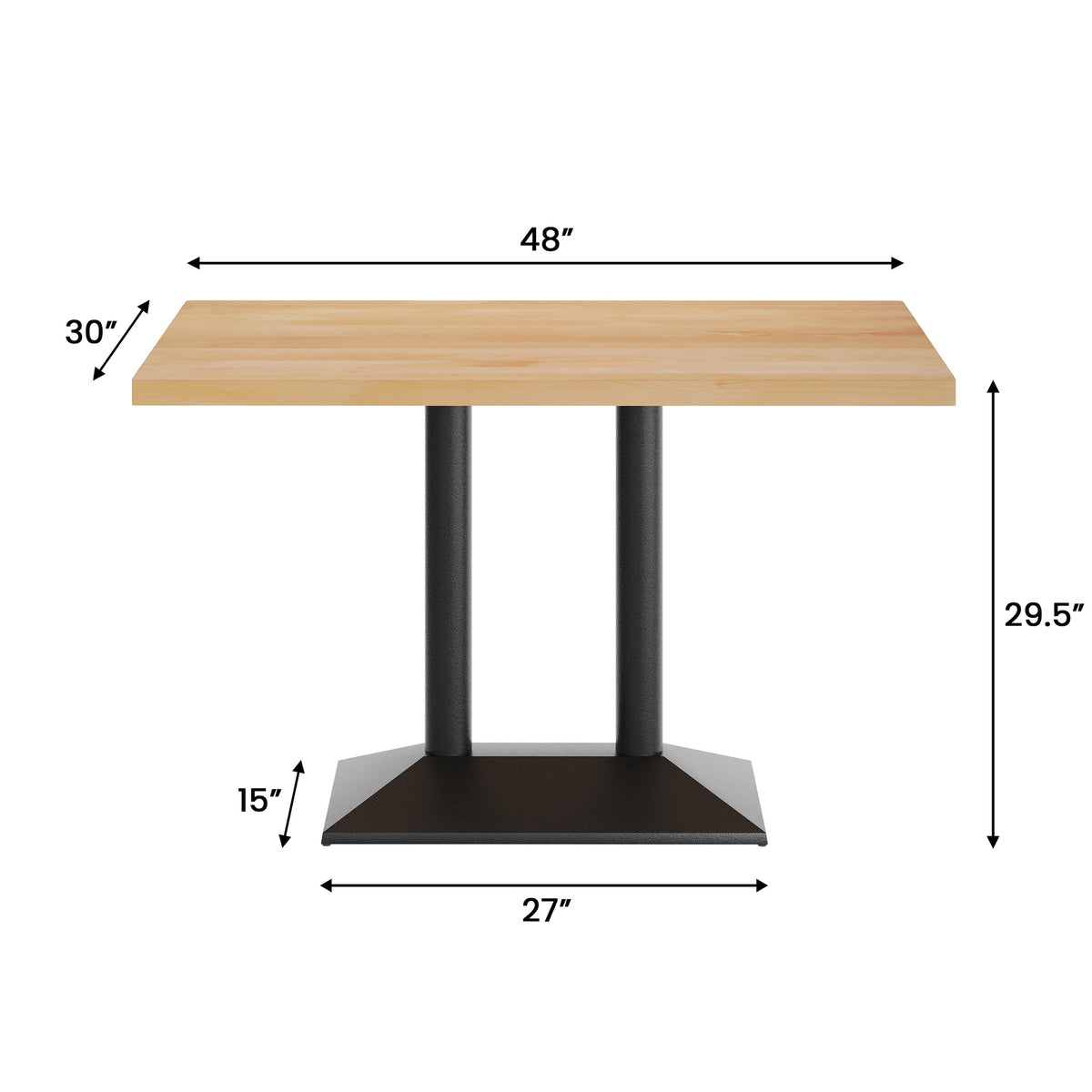 48"L x 30"W Solid Wood Tabletop w/ 27" x 15" Two-Column Dining Height Table Base - Image 4