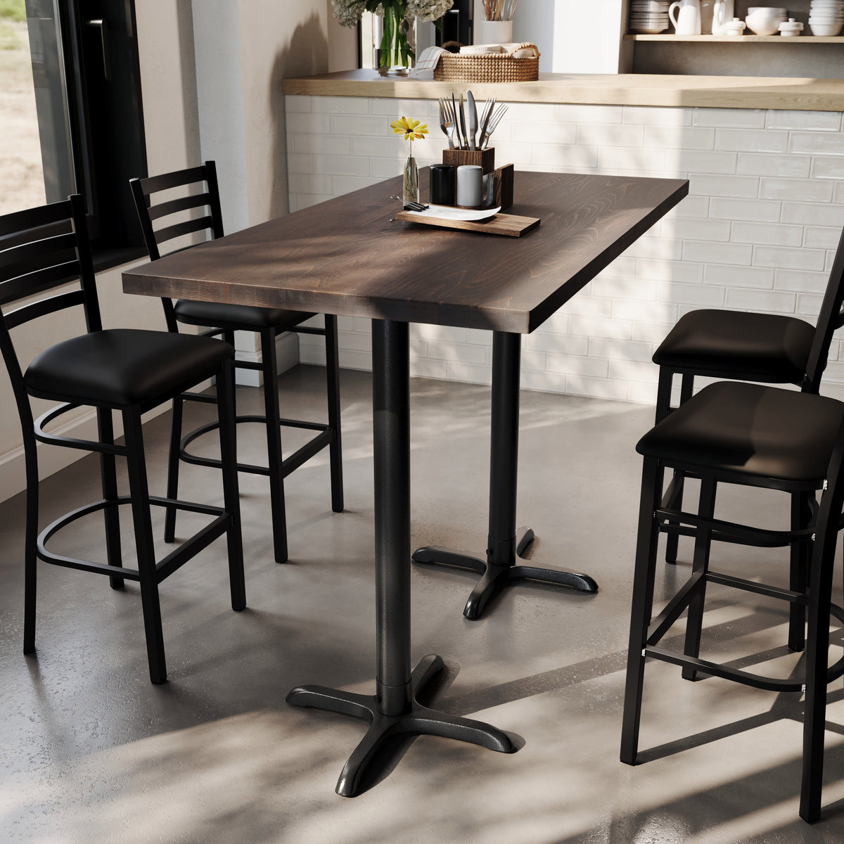 60"L x 30"W Solid Wood Commercial Tabletop with 22" x 22" Bar Height X-Base - Image 2