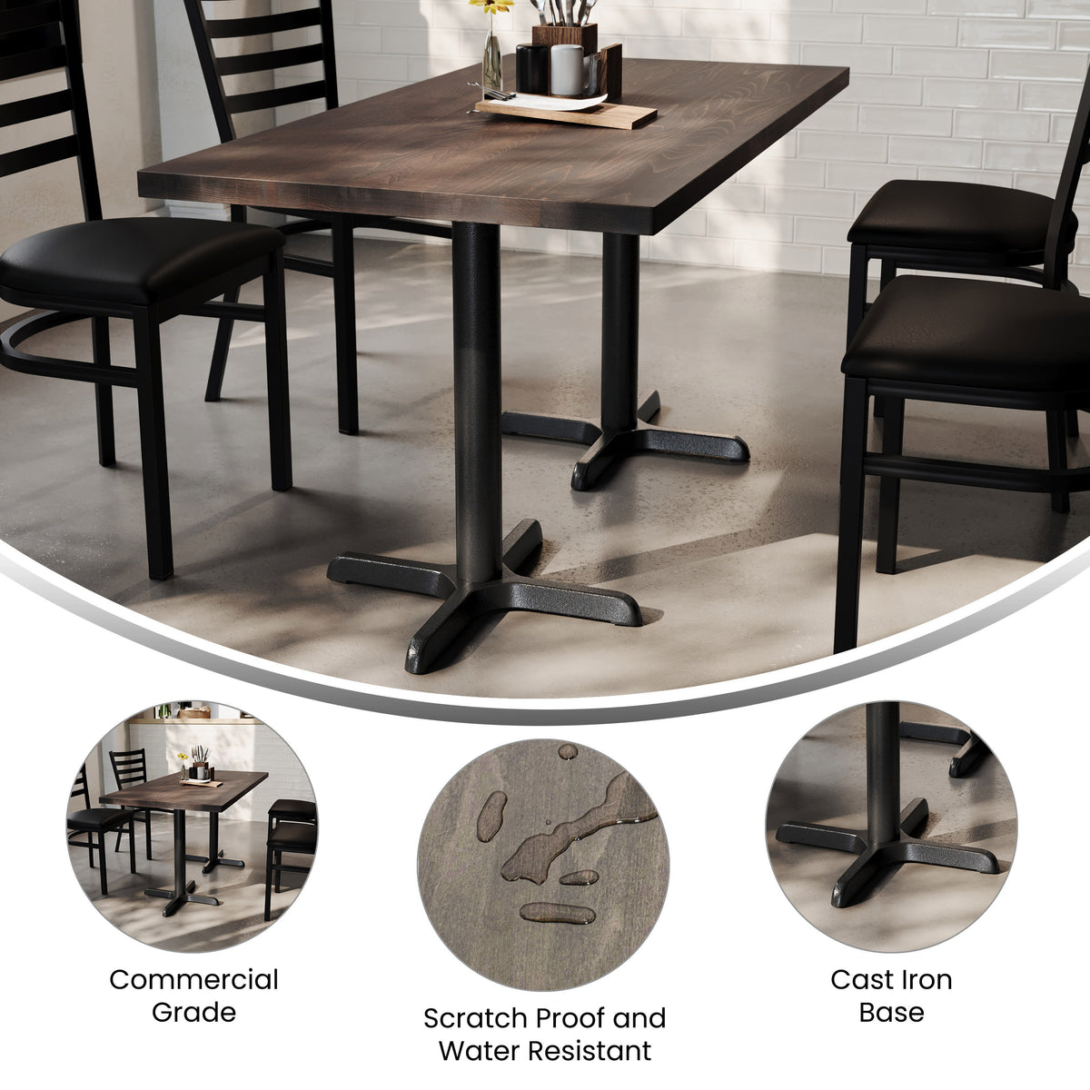 60"L x 30"W Solid Wood Commercial Tabletop with 22" x 22" Dining Height X-Base - Image 3