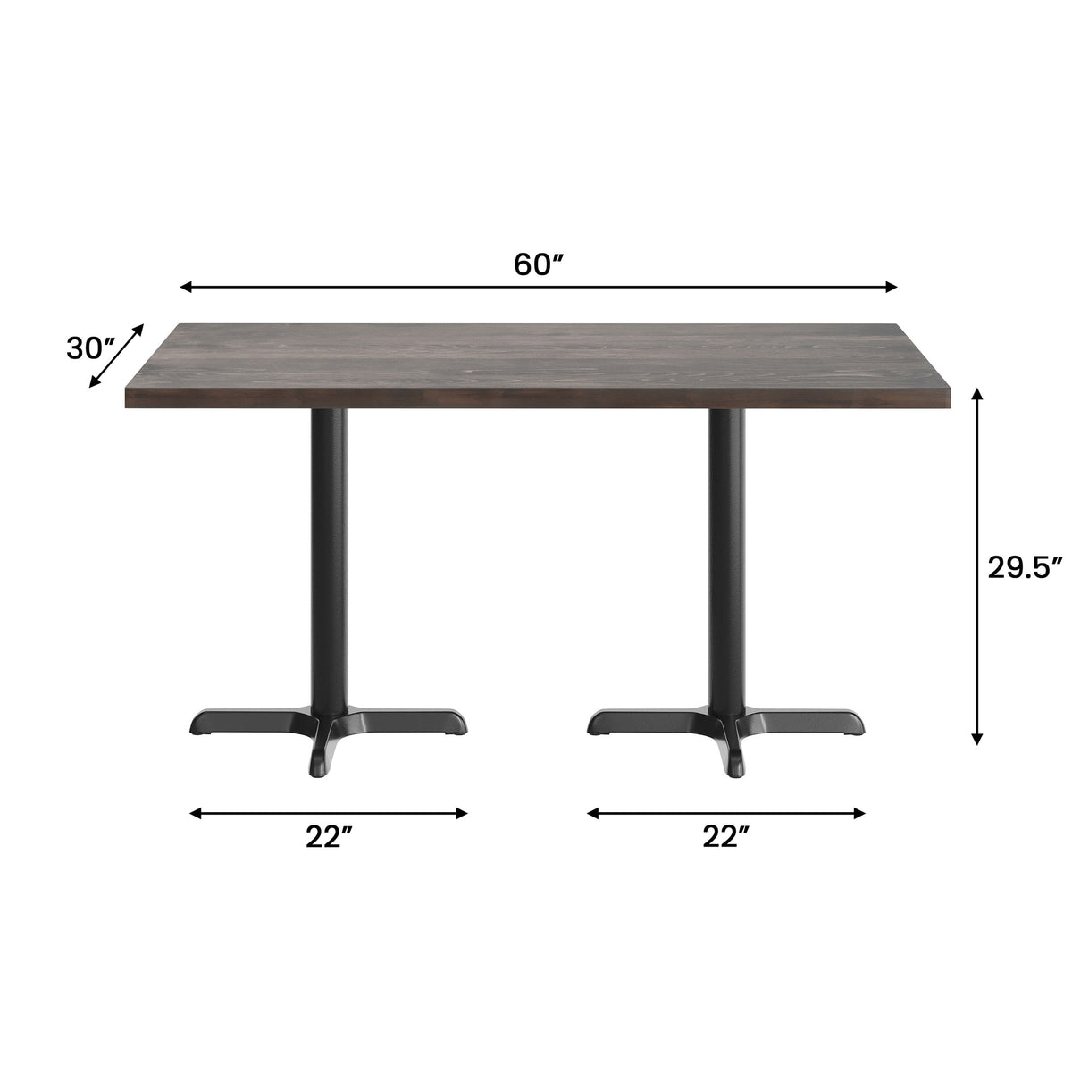 60"L x 30"W Solid Wood Commercial Tabletop with 22" x 22" Dining Height X-Base - Image 4