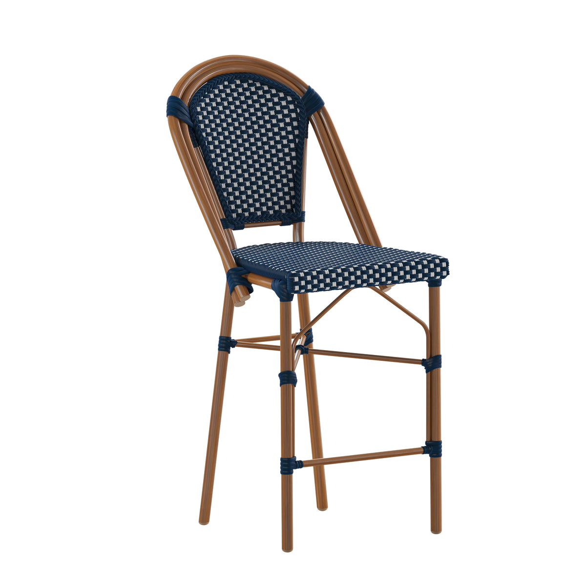 All-Weather Commercial Paris Stool with Bamboo Print Metal Frame