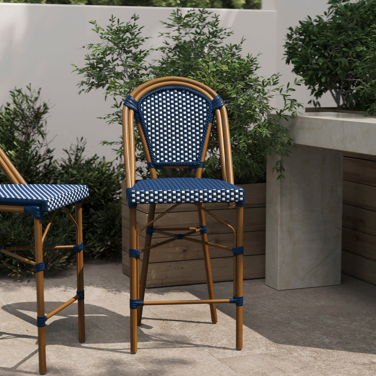 All-Weather Commercial Paris Stool with Bamboo Print Metal Frame - Image 2