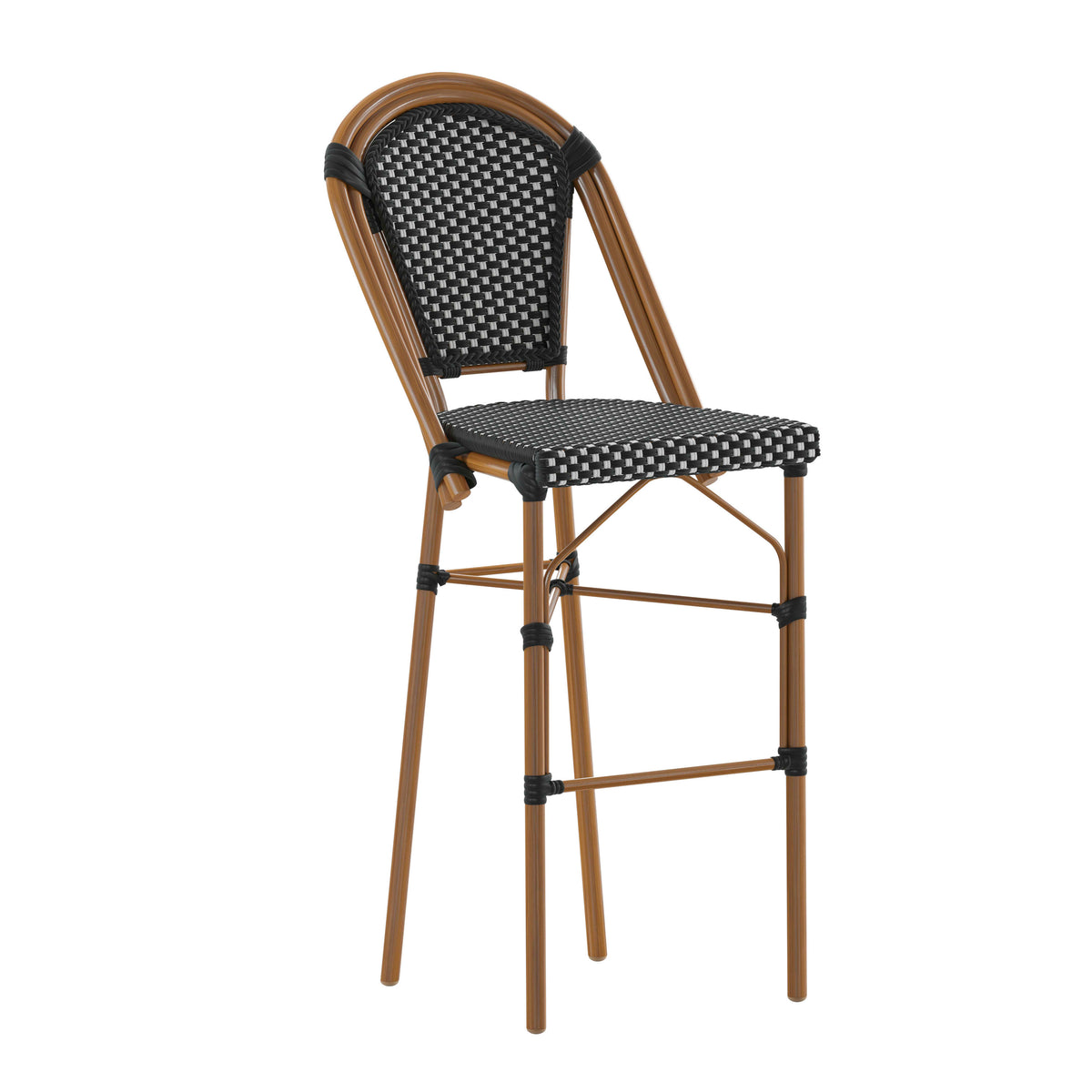 All-Weather Commercial Paris Stool with Bamboo Print Metal Frame