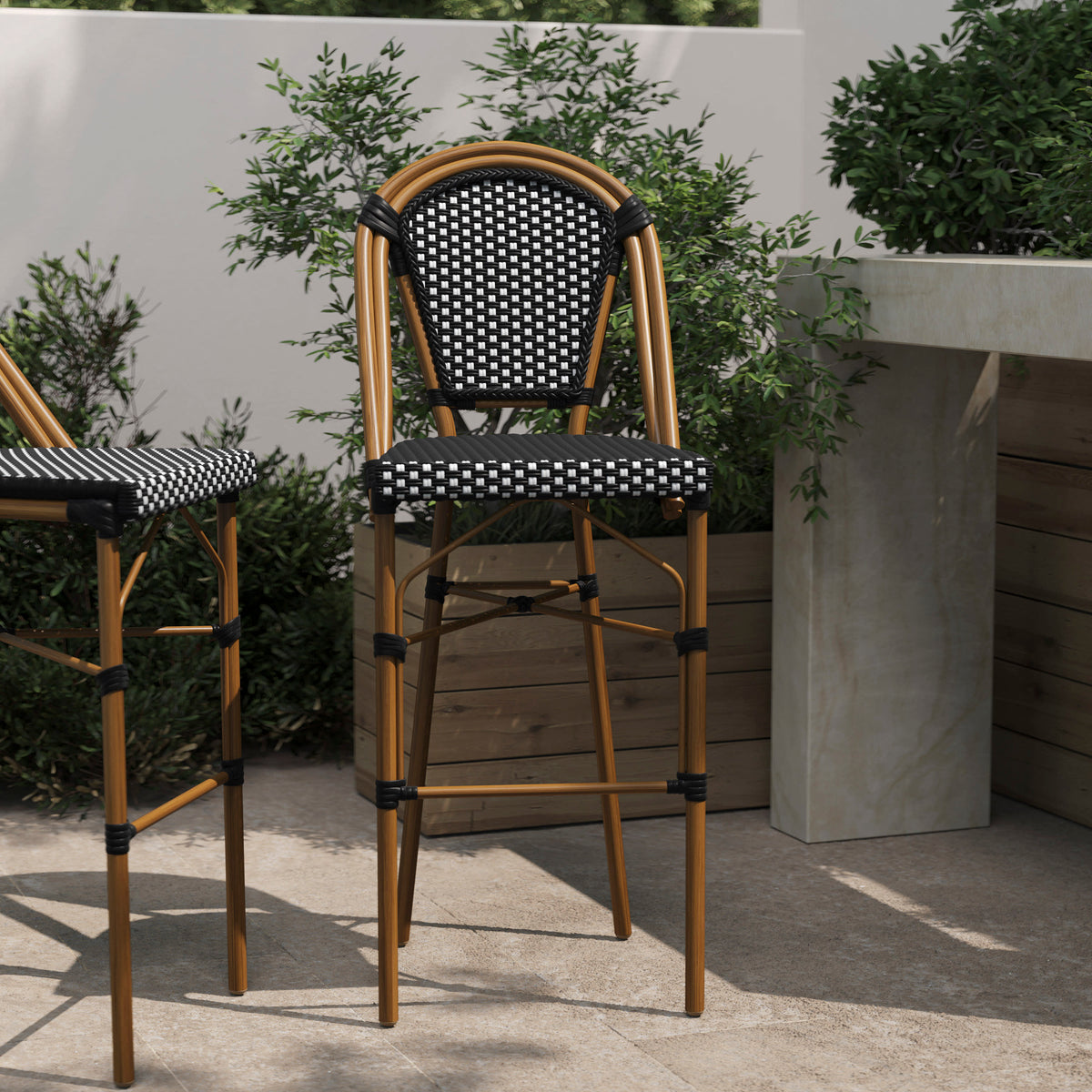 All-Weather Commercial Paris Stool with Bamboo Print Metal Frame - Image 2