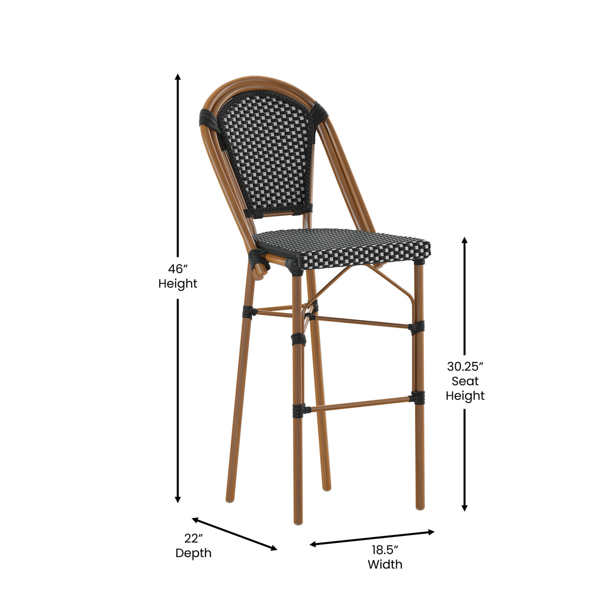 All-Weather Commercial Paris Stool with Bamboo Print Metal Frame - Image 4