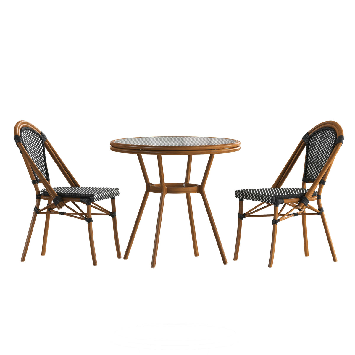 Indoor/Outdoor Commercial Bistro Set with Table and Two Chairs