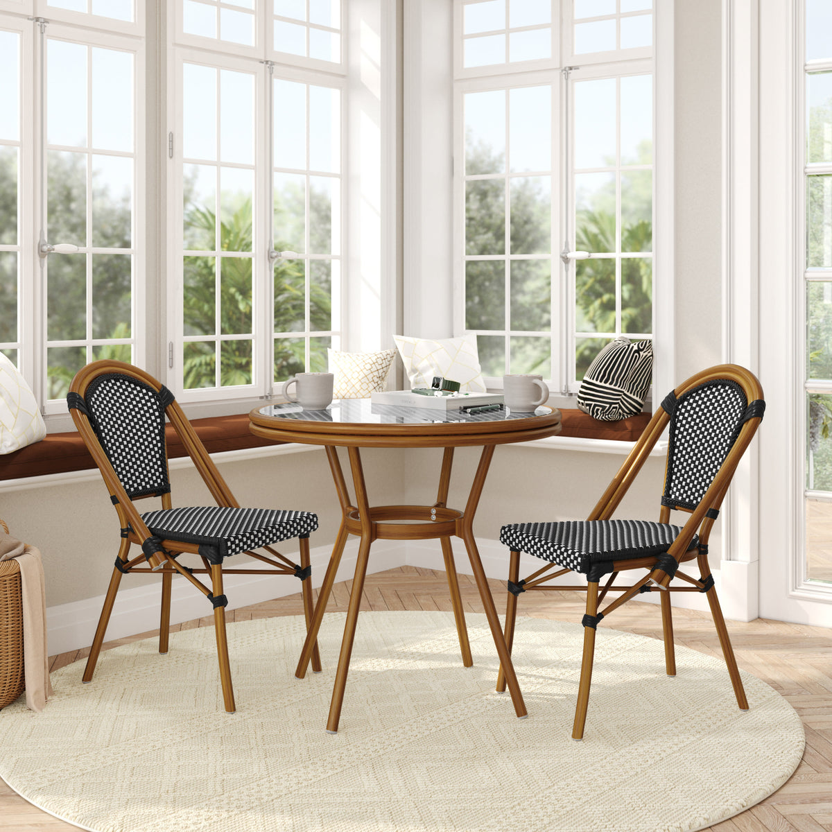 Indoor/Outdoor Commercial Bistro Set with Table and Two Chairs - Image 2