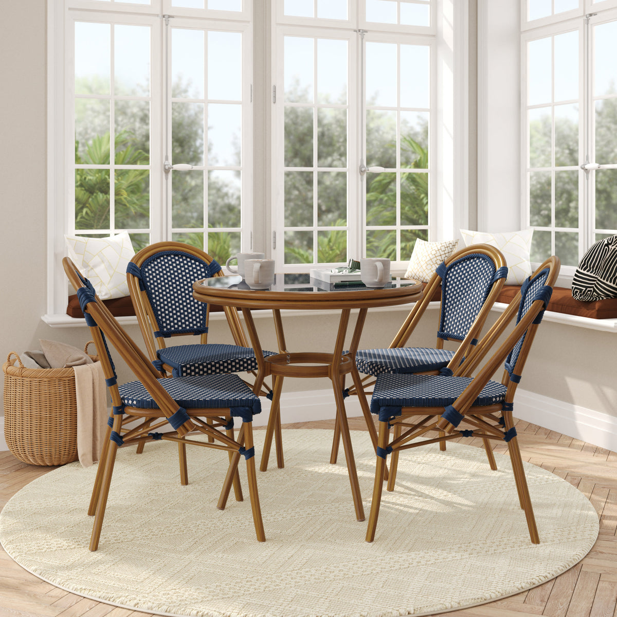 Indoor/Outdoor Commercial Bistro Set with Table and Four Chairs - Image 2