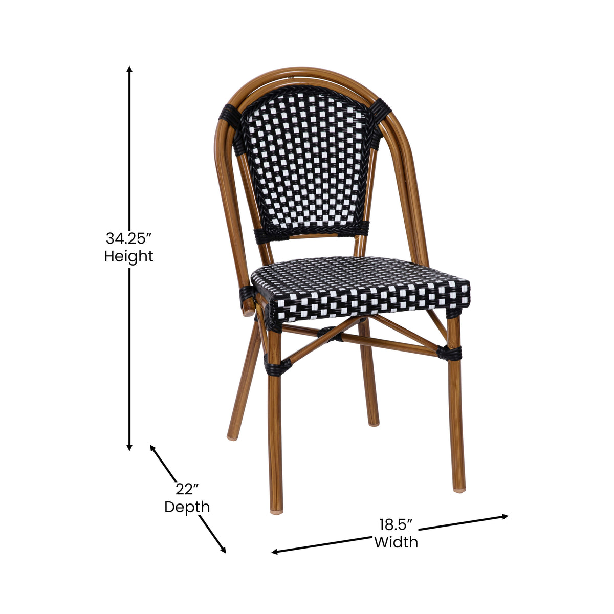 All-Weather Commercial Paris Chair with Bamboo Print Aluminum Frame - Image 4