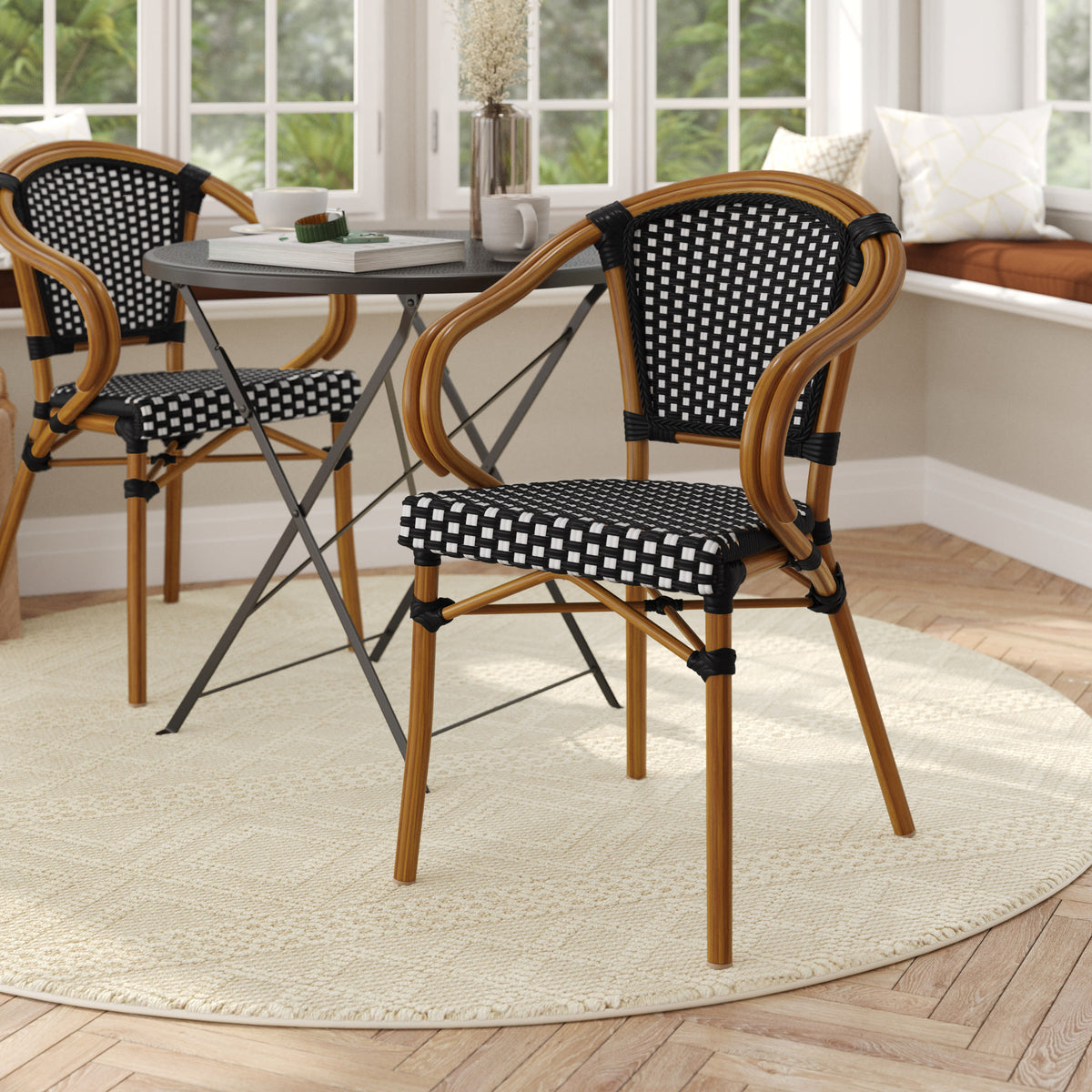 All-Weather Commercial Paris Chair with Bamboo Print Metal Frame - Image 2