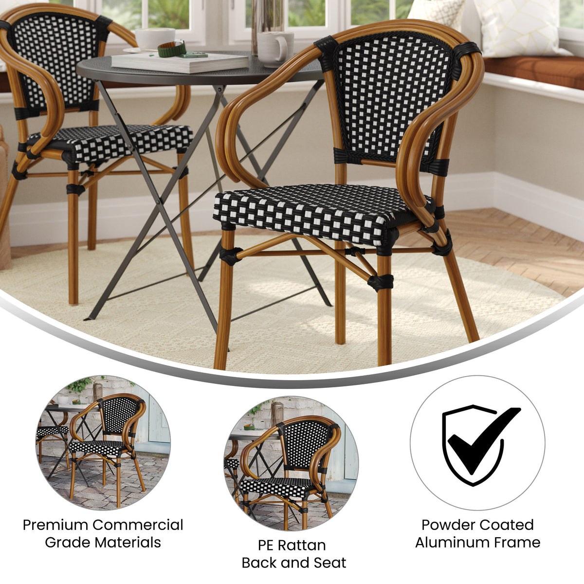 All-Weather Commercial Paris Chair with Bamboo Print Metal Frame - Image 3