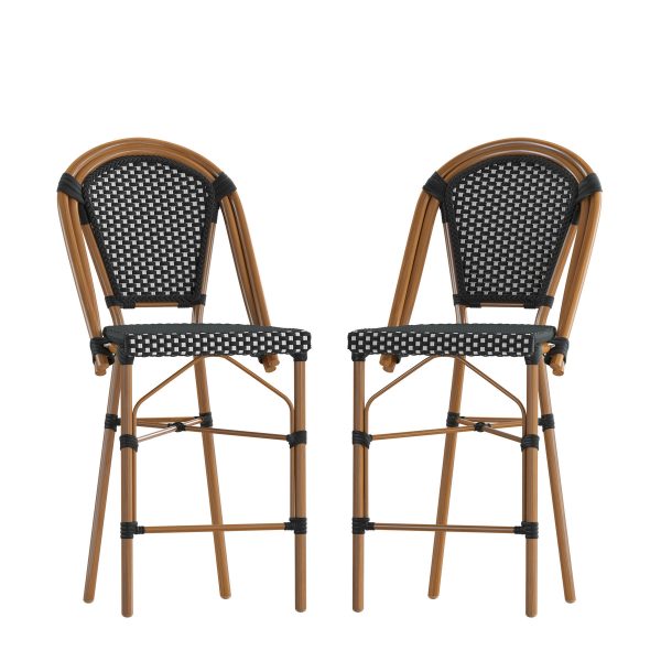 2 Pack All-Weather Commercial Paris Stools with Bamboo Print Frame