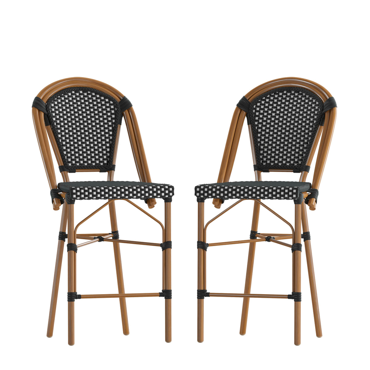 2 Pack All-Weather Commercial Paris Stools with Bamboo Print Frame