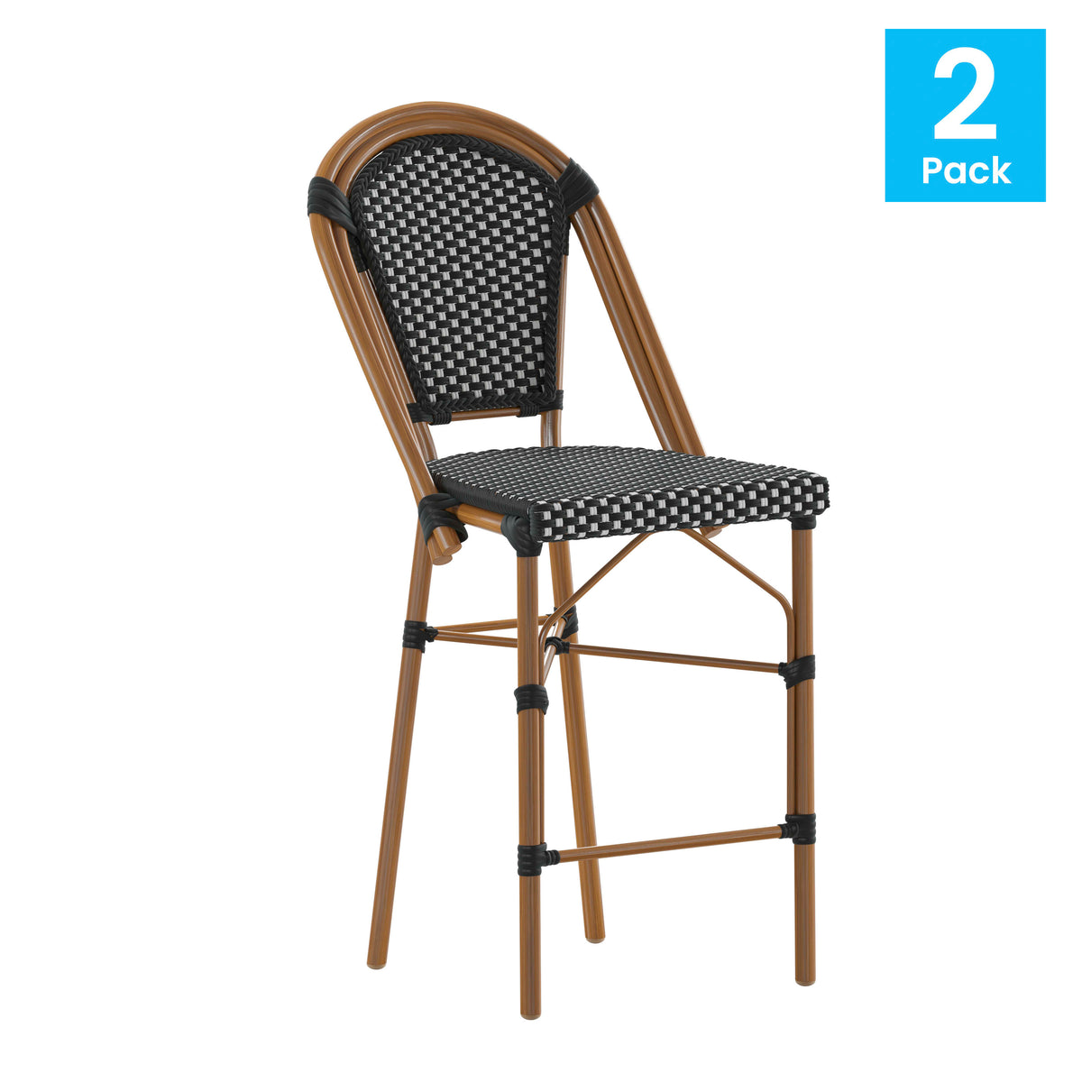 2 Pack All-Weather Commercial Paris Stools with Bamboo Print Frame - Image 2
