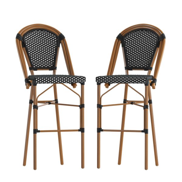 2 Pack All-Weather Commercial Paris Stools with Bamboo Print Frame