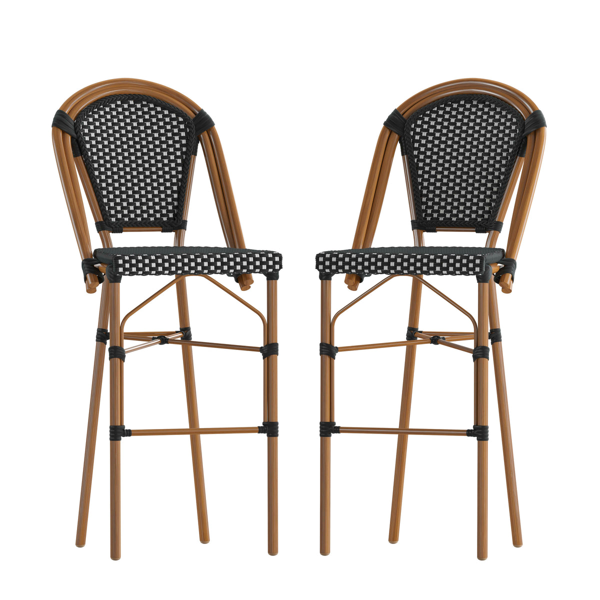 2 Pack All-Weather Commercial Paris Stools with Bamboo Print Frame