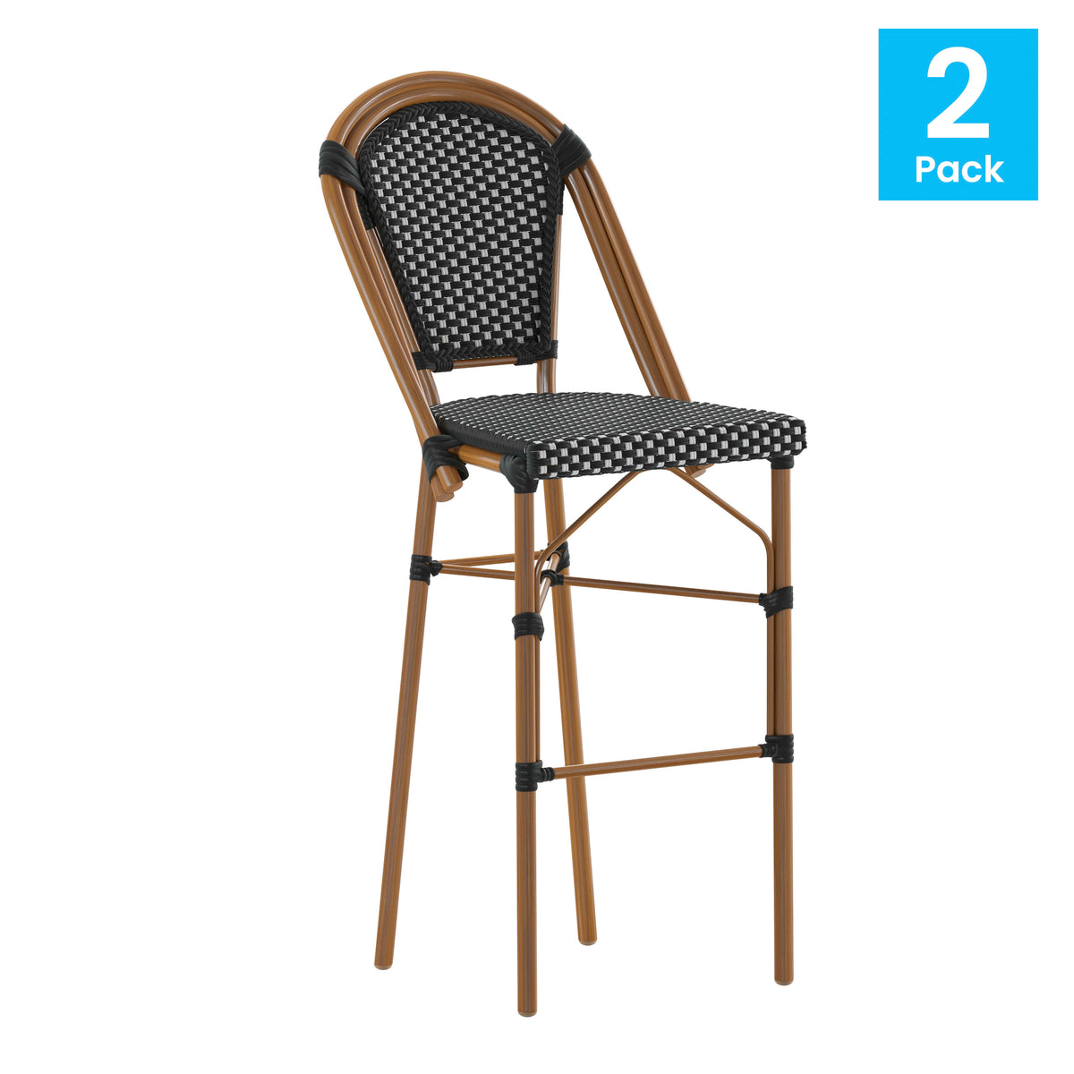 2 Pack All-Weather Commercial Paris Stools with Bamboo Print Frame - Image 2