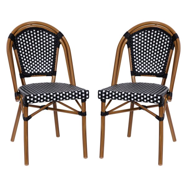 2 Pack All-Weather Commercial Paris Chairs with Bamboo Print Frame