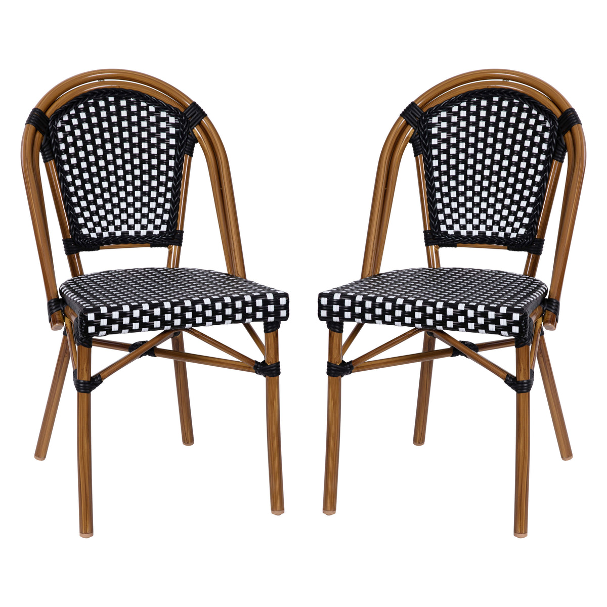 2 Pack All-Weather Commercial Paris Chairs with Bamboo Print Frame