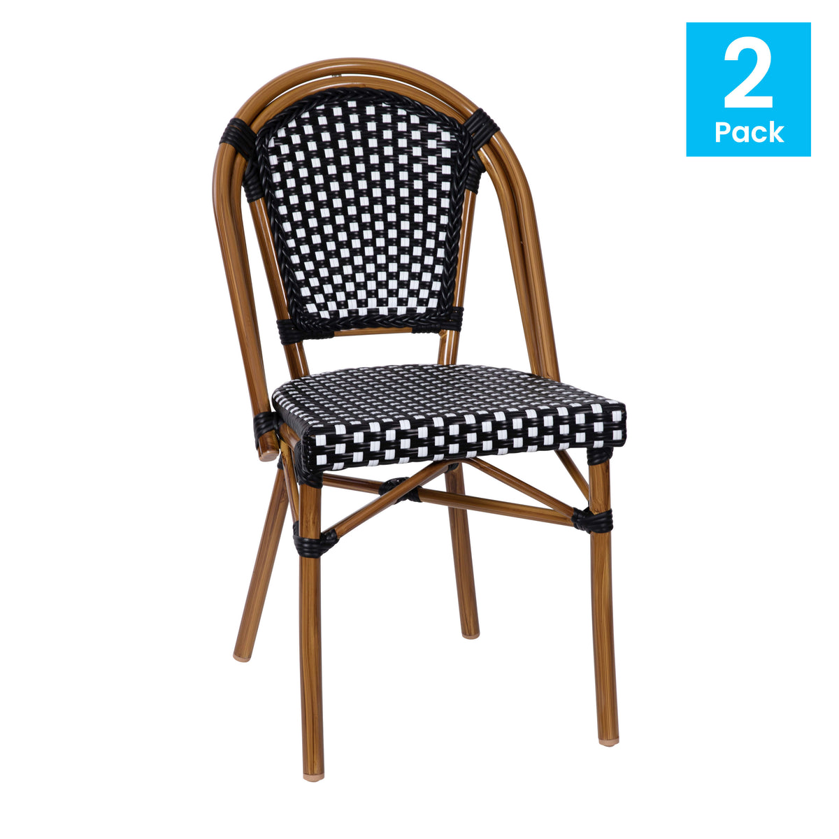 2 Pack All-Weather Commercial Paris Chairs with Bamboo Print Frame - Image 2