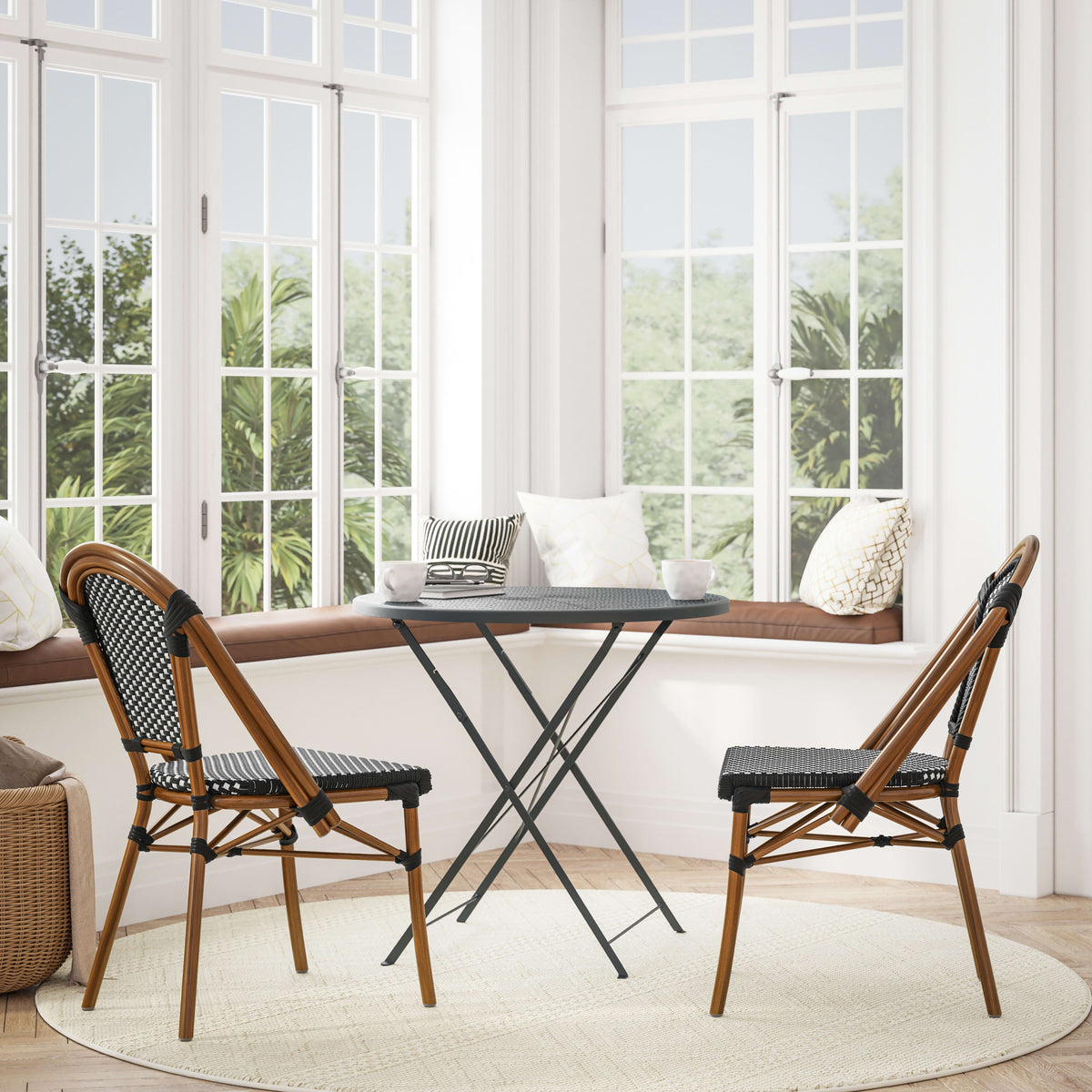 2 Pack All-Weather Commercial Paris Chairs with Bamboo Print Frame - Image 3