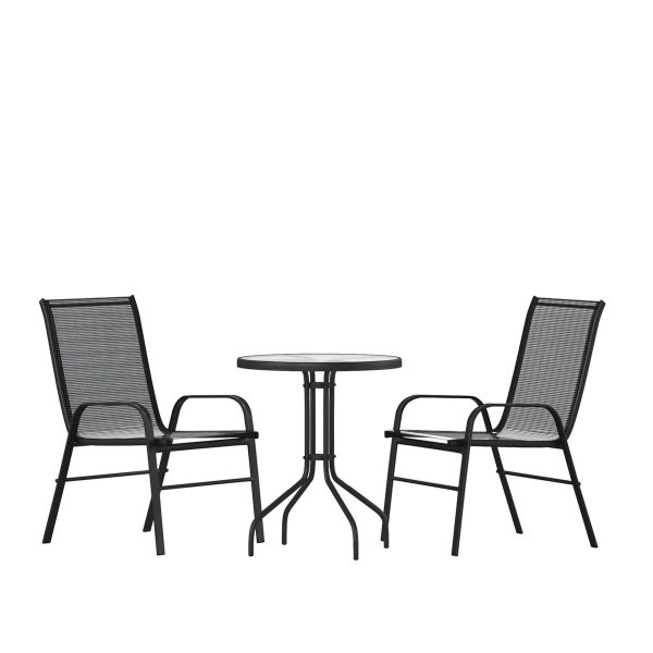 3 Piece Patio Dining Set - Glass Table, 2 Flex Stack Chairs