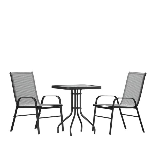 3 Piece Patio Dining Set - Glass Table, 2 Flex Stack Chairs