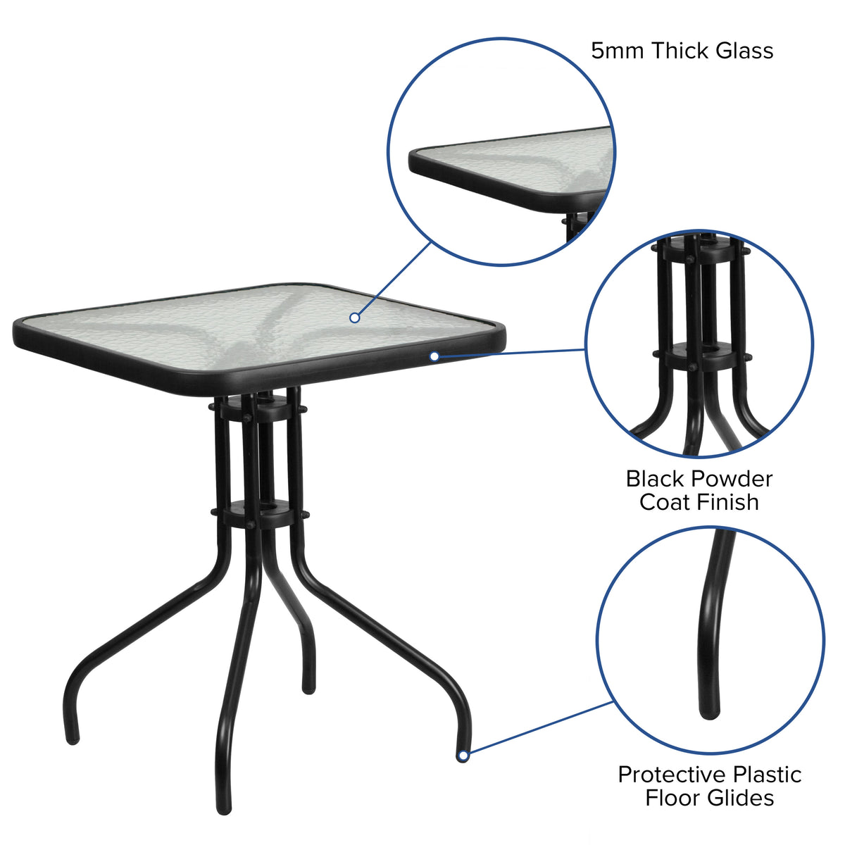 3 Piece Patio Dining Set - Glass Table, 2 Flex Stack Chairs - Image 3