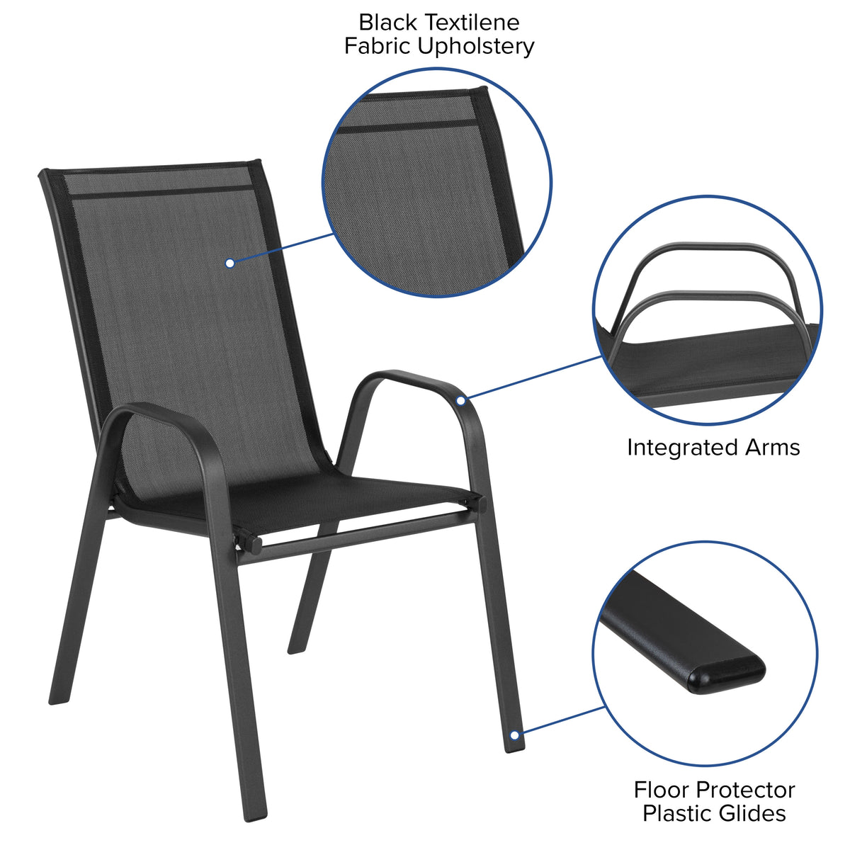 3 Piece Patio Dining Set - Glass Table, 2 Flex Stack Chairs - Image 4