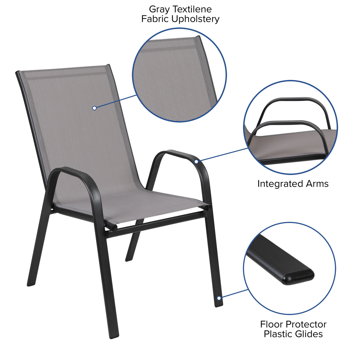 3 Piece Patio Dining Set - Glass Table, 2 Flex Stack Chairs - Image 4