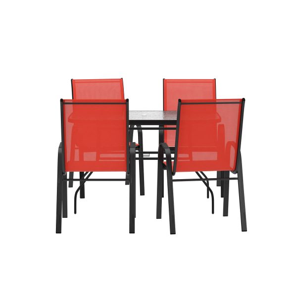 Commercial 5 Pc Outdoor Patio Dining Set with Glass Table and 4 Chairs