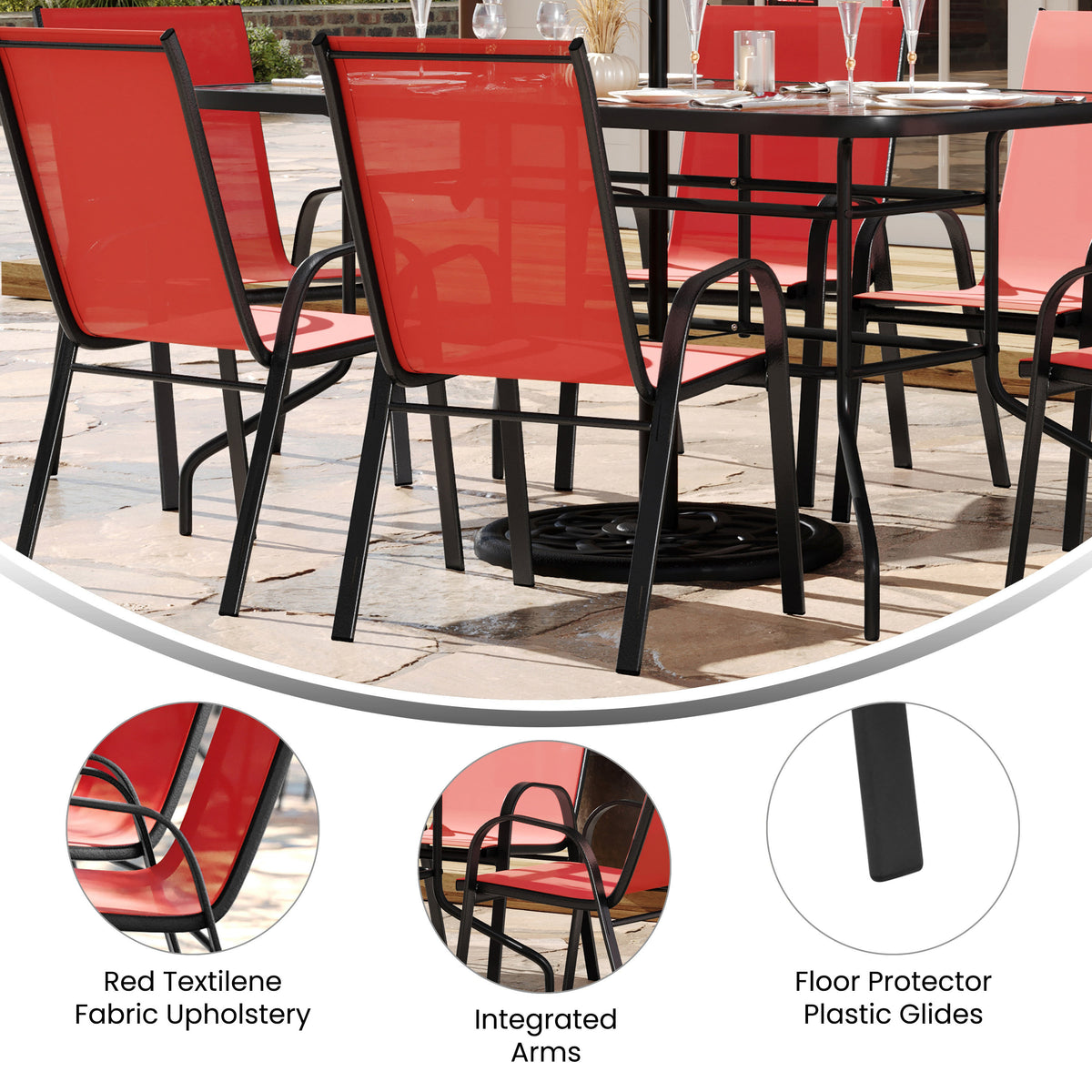 5 Piece Patio Dining Set - Glass Table, 4 Flex Stack Chairs - Image 3