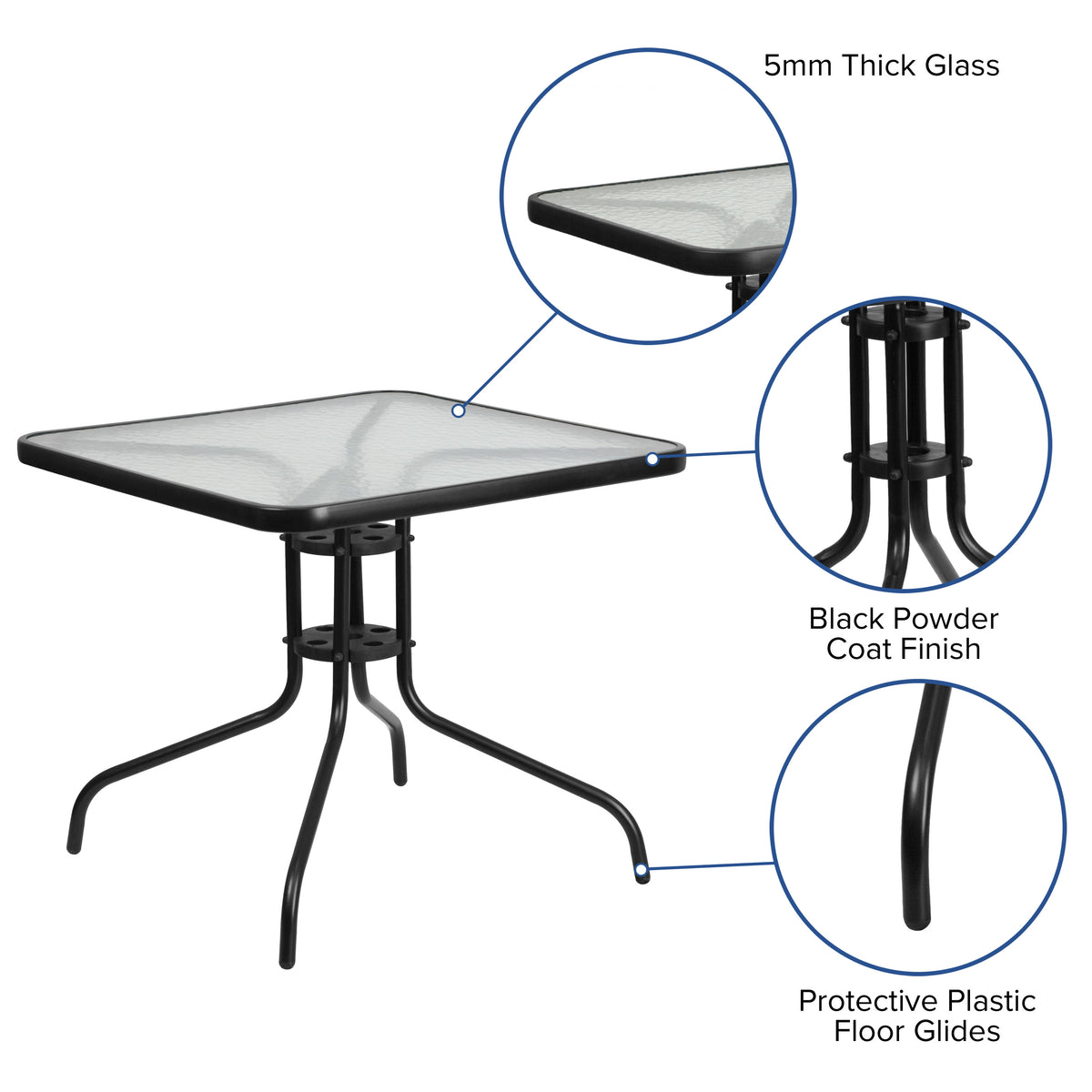 5 Piece Patio Dining Set - Glass Table, 4 Flex Stack Chairs - Image 3