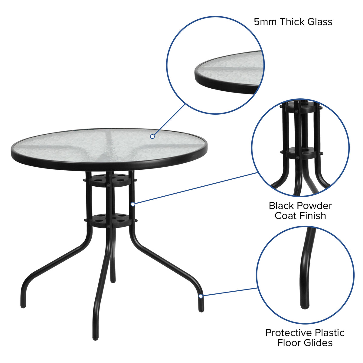 5 Piece Patio Dining Set - Glass Table, 4 Flex Stack Chairs - Image 3