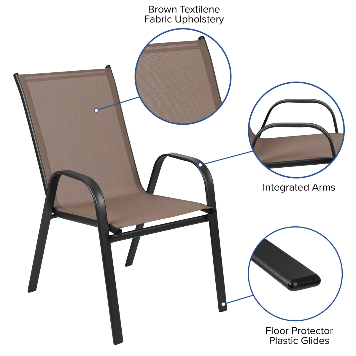 5 Piece Patio Dining Set - Glass Table, 4 Flex Stack Chairs - Image 4