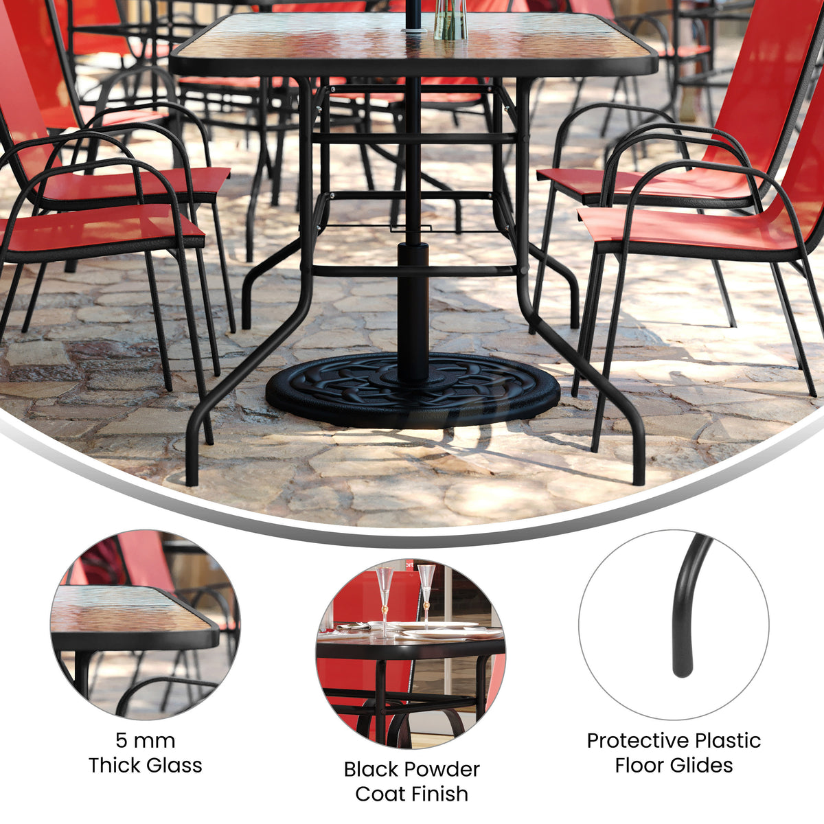 5 Piece Patio Dining Set - Glass Table, 4 Flex Stack Chairs - Image 4