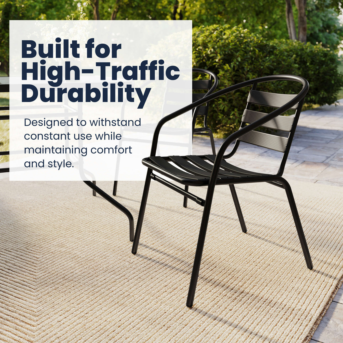 5 Piece Patio Dining Set - Glass Table, 4 Flex Stack Chairs - Image 4