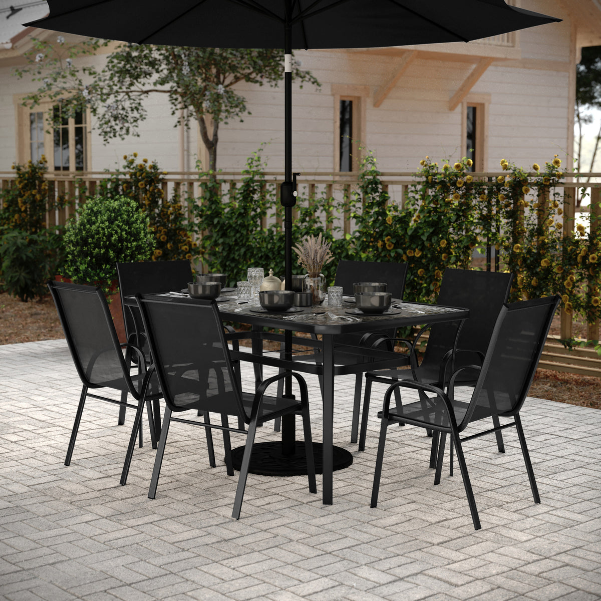Commercial 7 Pc Outdoor Patio Dining Set with Glass Table and 6 Chairs - Image 2