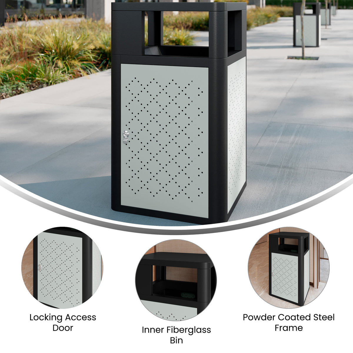 Commercial 31.4 GAL Steel Trash Can with Inner Bin, Locking Access Door - Image 3